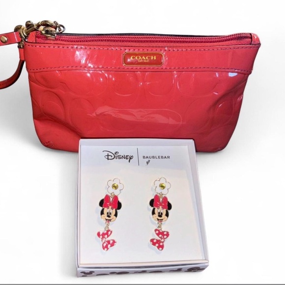 Coach Other - Coach Coral Wristlet with Disney Minnie Earrings